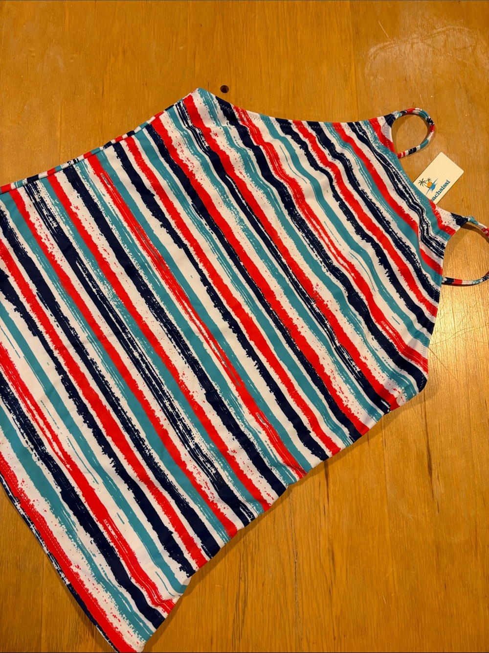 Beachsissi ~ Striped Women’s Tankini Swim Top Coral White Blue
